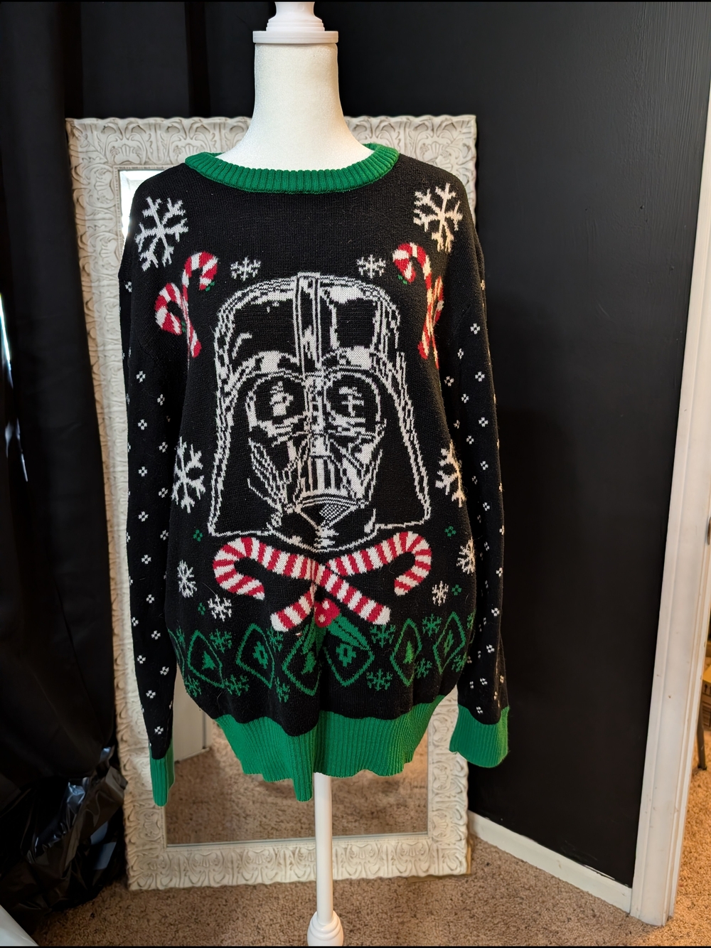 Star Wars Black & Green Darth Vader Candy Cane Knit Sweater